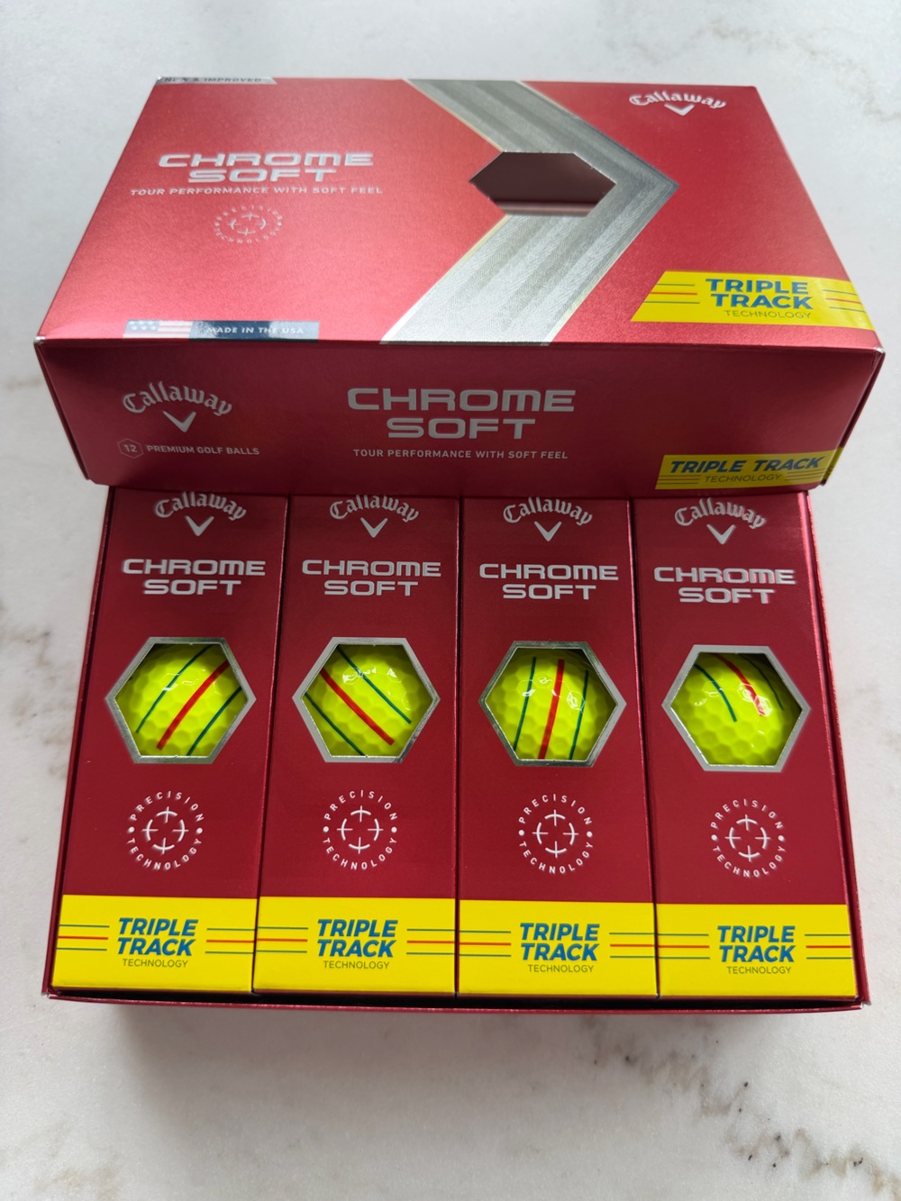 Callaway Chrome Soft Golf Balls Triple Track, Yellow, NIB, 4 Sleeves, Box of 12